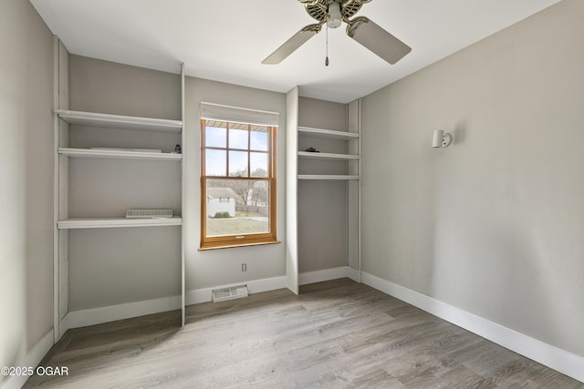 122 Valley View Dr, Joplin, MO 64804 - unfurnished bedroom with baseboards, visible vents, wood finished floors, and ceiling fan