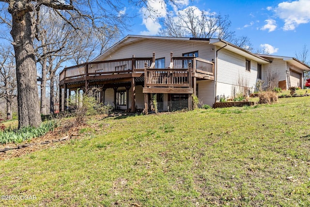4427 Edgewood Cir, Loma Linda, MO 64804 - rear view of house with a yard, a deck, and an attached garage