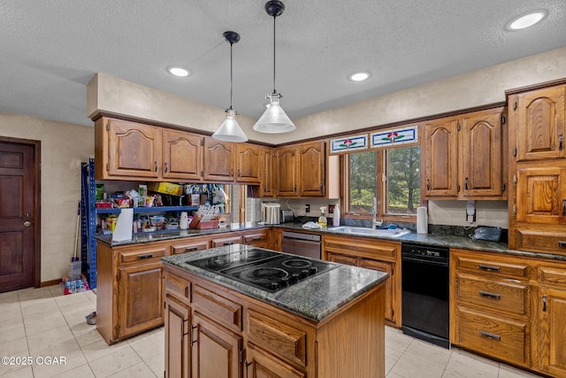 4427 Edgewood Cir, Loma Linda, MO 64804 - kitchen with a textured ceiling, brown cabinets, a sink, and black electric cooktop