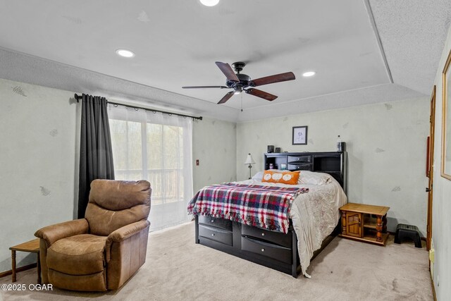 4427 Edgewood Cir, Loma Linda, MO 64804 - bedroom with recessed lighting, access to outside, ceiling fan, and carpet floors