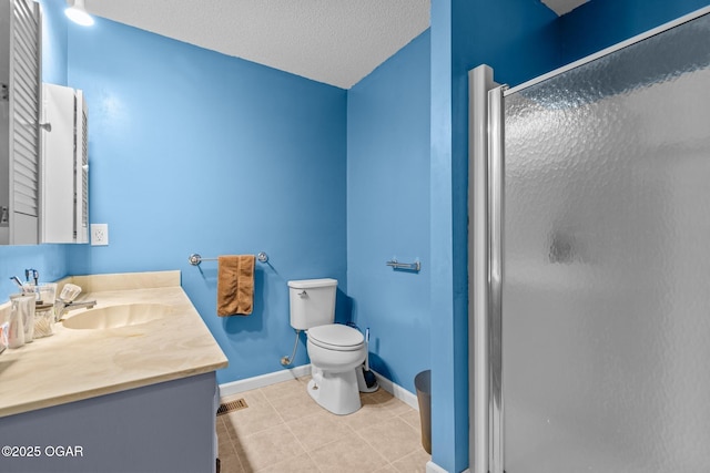 4427 Edgewood Cir, Loma Linda, MO 64804 - full bathroom with vanity, baseboards, a stall shower, tile patterned flooring, and toilet