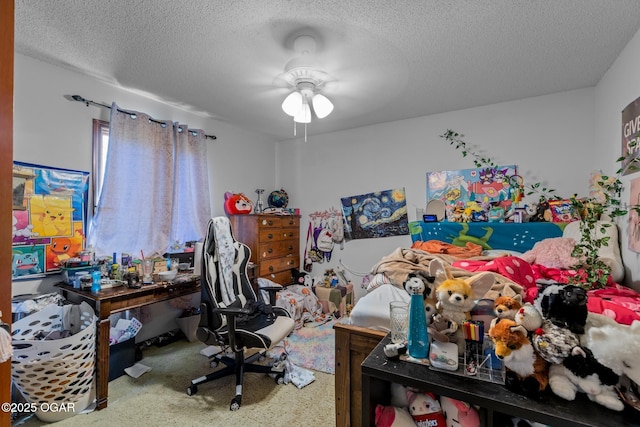 4427 Edgewood Cir, Loma Linda, MO 64804 - bedroom featuring a textured ceiling, a ceiling fan, and carpet floors