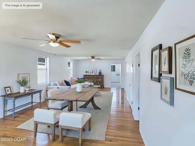 1515 S Missouri Ave, Joplin, MO 64804 - dining space featuring baseboards, light wood finished floors, and ceiling fan