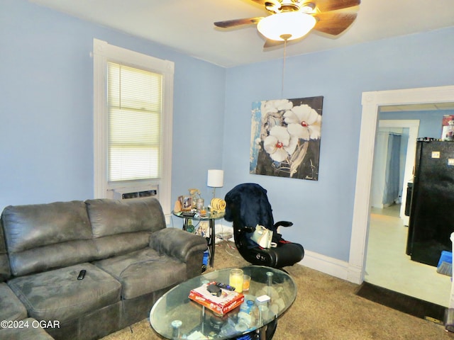 111A-B N Connor Ave, Joplin, MO 64801 - living room with ceiling fan, baseboards, and carpet