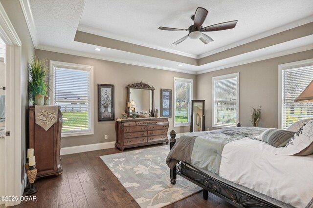 1624 Liam St, Carthage, MO 64836 - bedroom featuring a tray ceiling, dark wood finished floors, baseboards, and ornamental molding