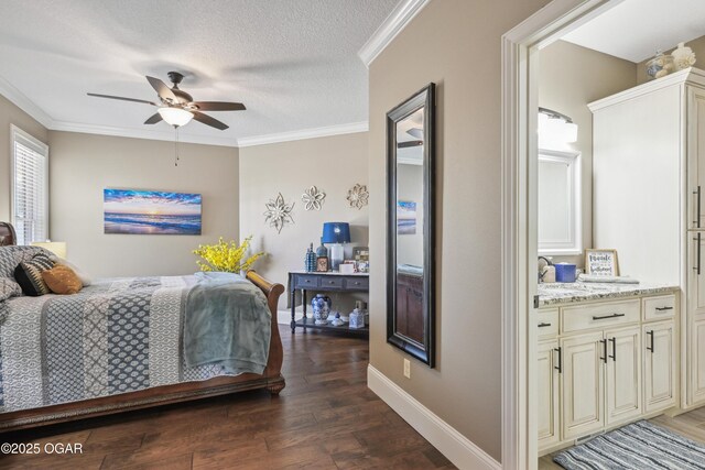 1624 Liam St, Carthage, MO 64836 - bedroom featuring dark wood-type flooring, a textured ceiling, baseboards, and ornamental molding