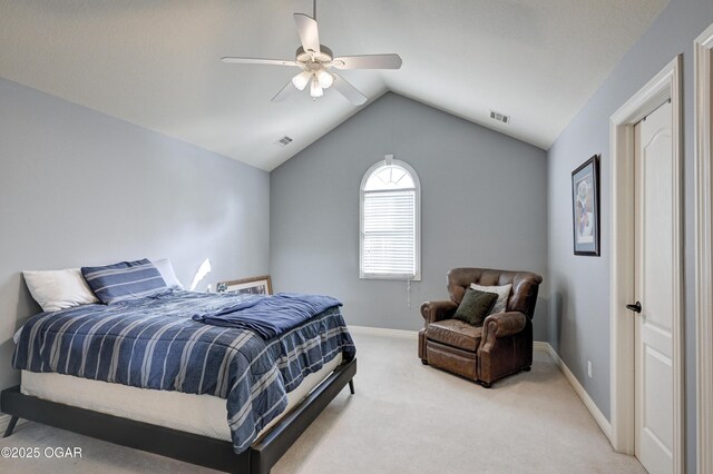1000 Oakmont Dr, Joplin, MO 64804 - bedroom featuring visible vents, baseboards, light colored carpet, and vaulted ceiling
