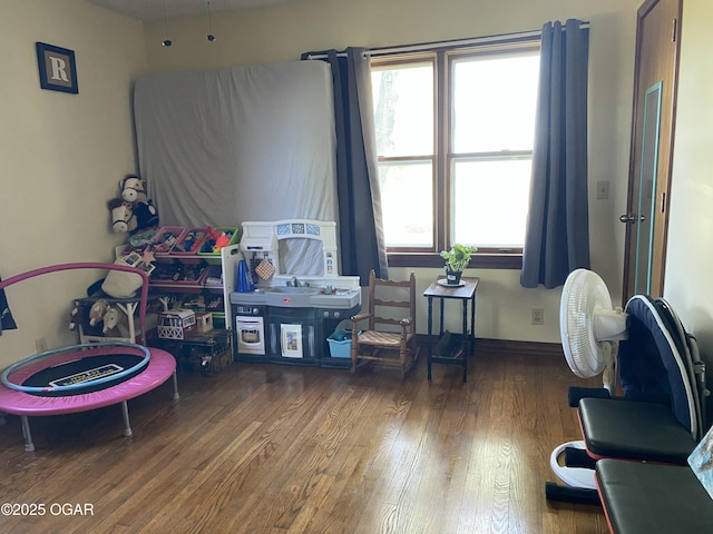 recreation room with wood finished floors