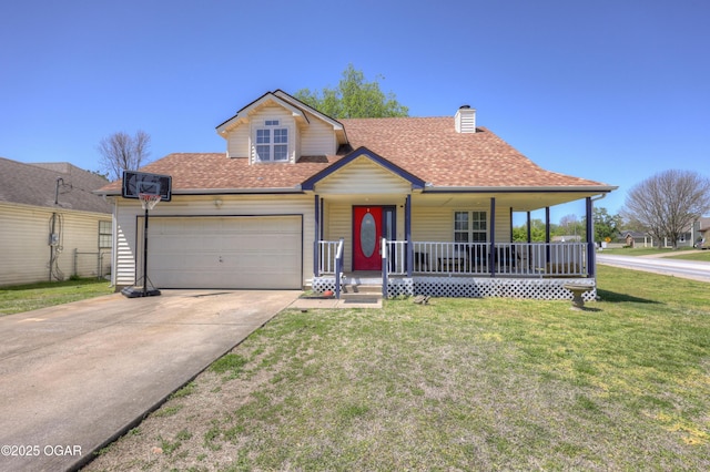 2706 E 26th St, Joplin, MO 64804 - view of front of property with covered porch, roof with shingles, a front yard, a garage, and driveway