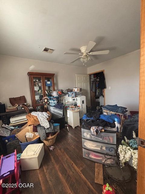 241 SE 40th Rd, Lamar, MO 64759 - interior space with ceiling fan, a closet, visible vents, and wood finished floors