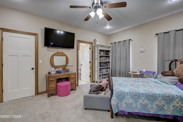 bedroom featuring carpet floors and ceiling fan
