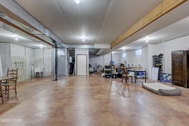 basement featuring a sink