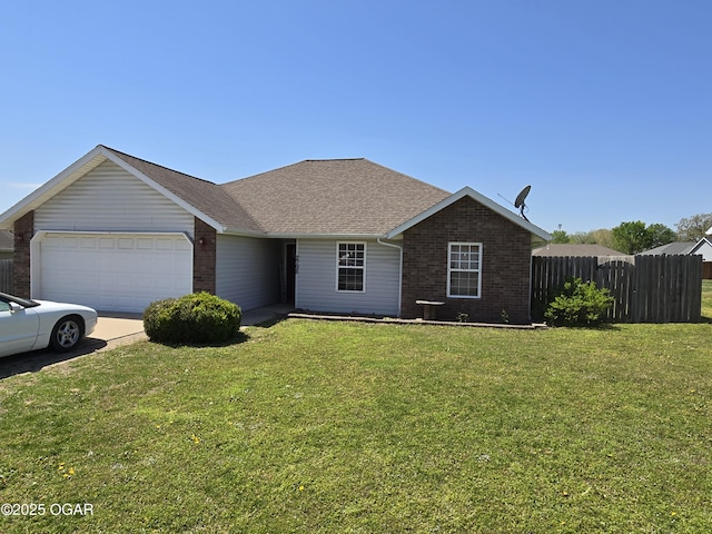 2798 Neosho Heights Ave, Neosho, MO 64850 - ranch-style house with concrete driveway, fence, brick siding, an attached garage, and a front yard