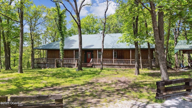 24336 S Hilltop Dr, Afton, OK 74331 - ranch-style house with a porch and metal roof