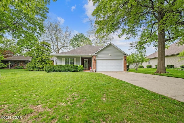 2941 E Eastmoor Ct, Springfield, MO 65804 - ranch-style house with brick siding, driveway, a front lawn, and a garage