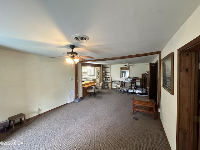 110 E Russell St, Goodman, MO 64843 - interior space with carpet floors, a ceiling fan, and visible vents