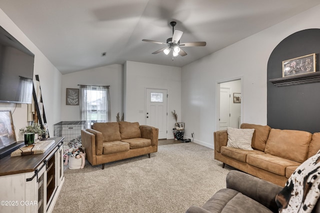 354 Sidney Ln, Webb City, MO 64870 - living area featuring carpet floors, ceiling fan, and lofted ceiling