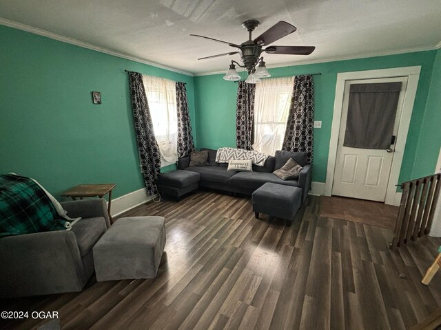 1715 S Kentucky Ave, Joplin, MO 64804 - living room featuring healthy amount of natural light, crown molding, baseboards, and wood finished floors