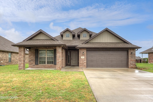 1810 Boyer Pl, Webb City, MO 64870 - craftsman-style home with an attached garage, driveway, a front yard, and brick siding
