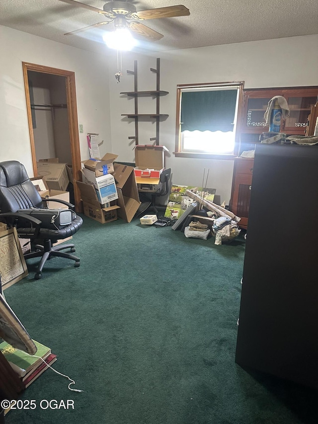 1793 8000th Rd, Oswego, KS 67356 - interior space featuring carpet flooring, a ceiling fan, and a textured ceiling