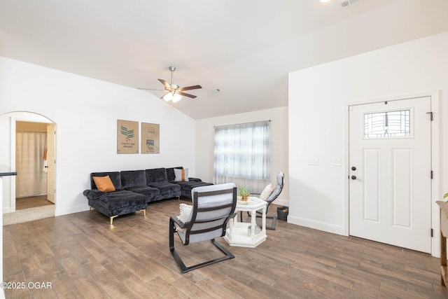 2006 Eagle Dr, Neosho, MO 64850 - living area with wood finished floors, a ceiling fan, lofted ceiling, and baseboards