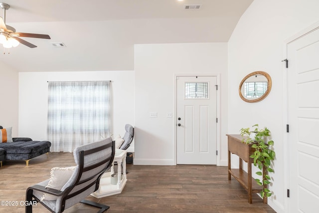 2006 Eagle Dr, Neosho, MO 64850 - entrance foyer featuring a ceiling fan, wood finished floors, baseboards, and vaulted ceiling
