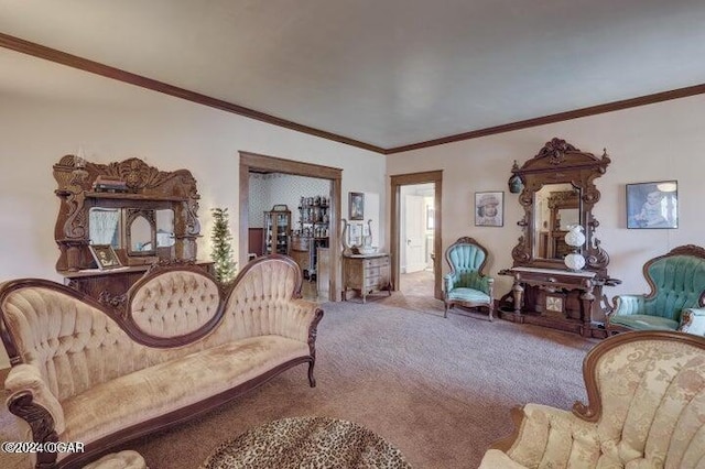 1418 Cleveland Ave, Baxter Springs, KS 66713 - living area with carpet flooring and crown molding