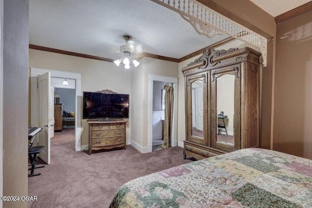 1418 Cleveland Ave, Baxter Springs, KS 66713 - bedroom featuring carpet flooring, crown molding, baseboards, access to exterior, and a ceiling fan