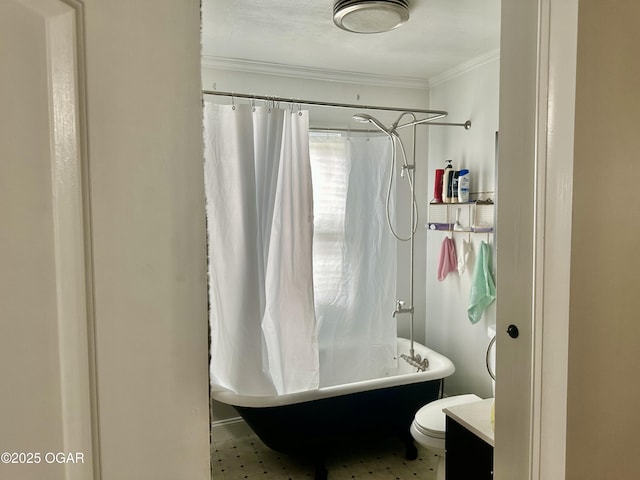 212 N Jefferson St, Webb City, MO 64870 - full bath with ornamental molding, shower / bath combination with curtain, toilet, and vanity