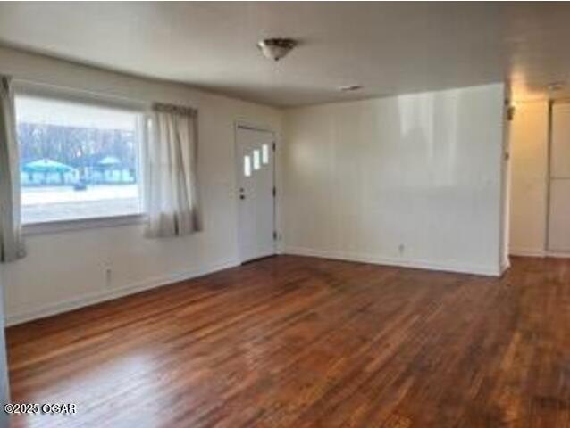 entrance foyer with baseboards, plenty of natural light, and wood finished floors