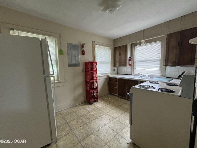915 W 8th St, Joplin, MO 64801 - kitchen with white appliances, healthy amount of natural light, electric panel, and light countertops