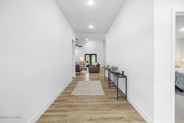 1528 N Edgemont Cir, Springfield, MO 65802 - hallway featuring recessed lighting, light wood-type flooring, baseboards, and vaulted ceiling