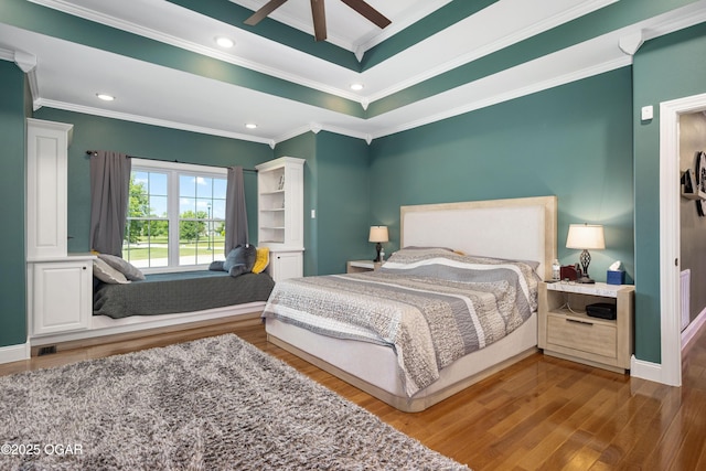 8740 County Road 241, Webb City, MO 64870 - bedroom featuring wood finished floors, ornamental molding, a ceiling fan, recessed lighting, and baseboards