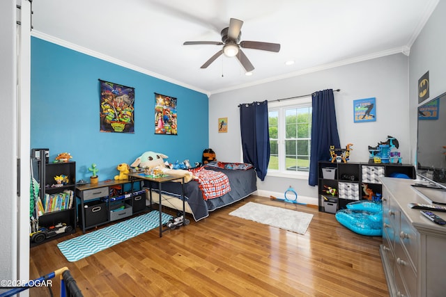 8740 County Road 241, Webb City, MO 64870 - bedroom featuring ornamental molding, wood finished floors, baseboards, and ceiling fan