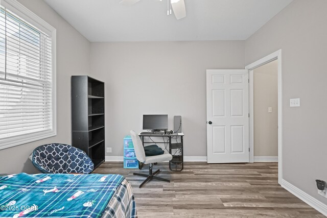 10208 Timberline Cir, Joplin, MO 64804 - bedroom featuring wood finished floors, baseboards, and ceiling fan