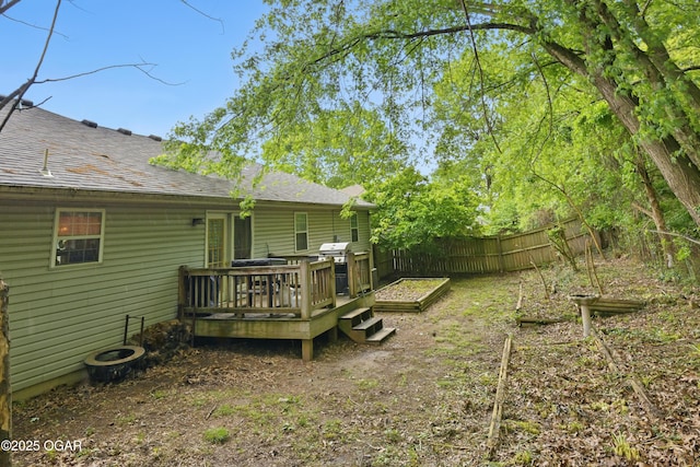 fenced backyard featuring a wooden deck