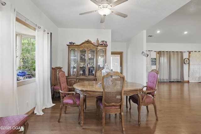 21103 Colt Ln, Diamond, MO 64840 - dining area featuring wood finished floors, ceiling fan, recessed lighting, and baseboards