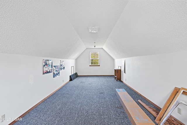 1617 Alexandra Dr, Carthage, MO 64836 - additional living space with a textured ceiling, lofted ceiling, dark colored carpet, and baseboards