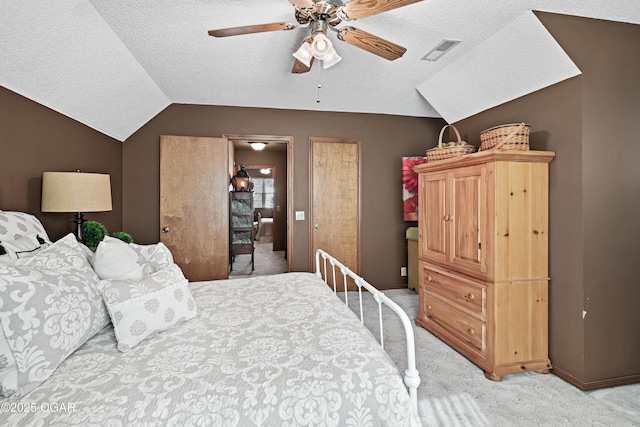 1617 Alexandra Dr, Carthage, MO 64836 - bedroom with vaulted ceiling, light colored carpet, a textured ceiling, ceiling fan, and baseboards