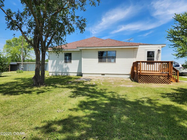 208 NW 10th Rd, Lamar, MO 64759 - rear view of house featuring a lawn, a deck, and crawl space