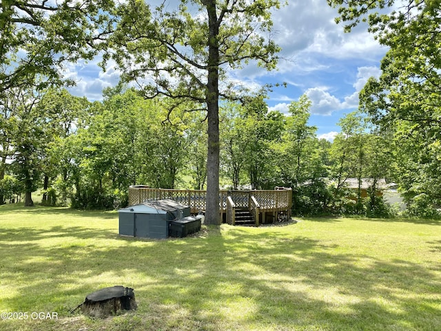 21522 Old Ritchey Rd, Granby, MO 64844 - view of grassy yard with a wooden deck and view of scattered trees