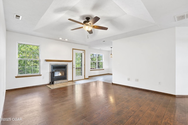 9969 Lawrence Unit 2222, Monett, MO 65708 - unfurnished living room with wood-type flooring, ceiling fan, baseboards, and recessed lighting