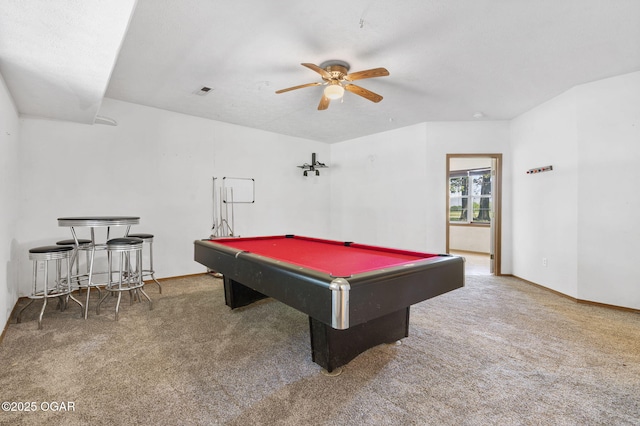 9969 Lawrence Unit 2222, Monett, MO 65708 - recreation room featuring ceiling fan, carpet, billiards table, and baseboards