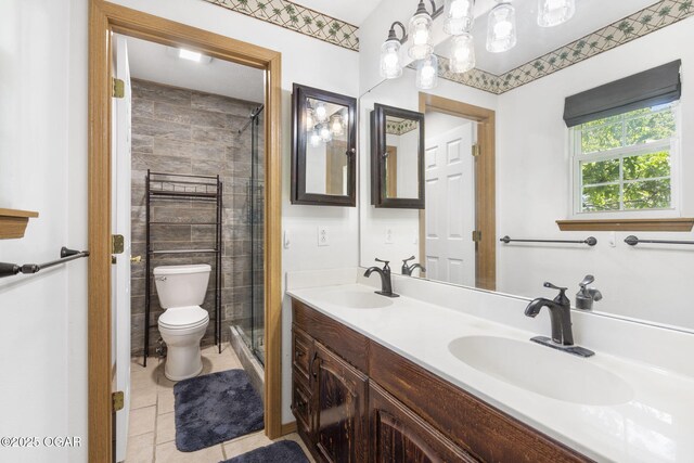 9969 Lawrence Unit 2222, Monett, MO 65708 - full bathroom with toilet, a stall shower, double vanity, and tile patterned flooring