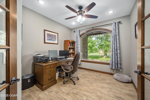 12244 County Rd 227, Oronogo, MO 64855 - office space featuring a ceiling fan, light wood finished floors, baseboards, and recessed lighting