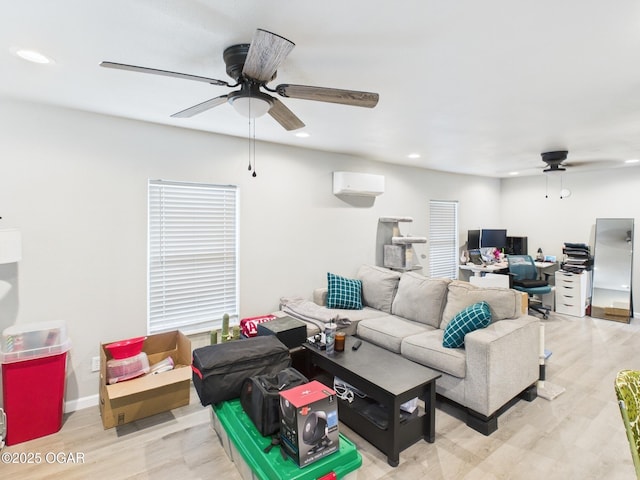 720 Chestnut Ave, Joplin, MO 64801 - living room with a ceiling fan, light wood finished floors, an office area, recessed lighting, and a wall unit AC