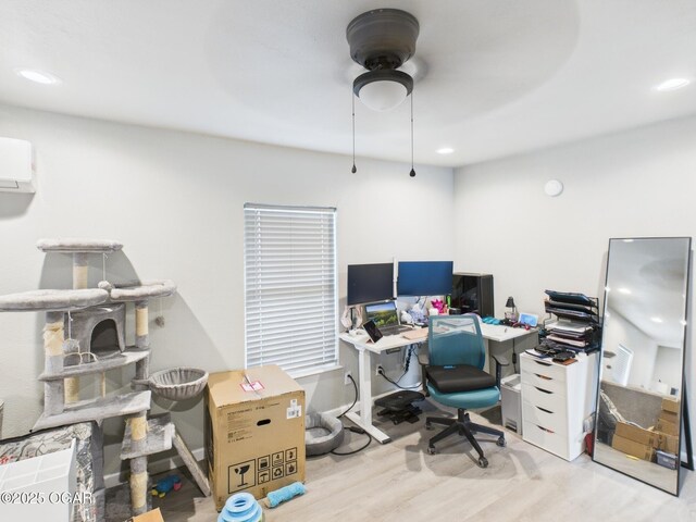720 Chestnut Ave, Joplin, MO 64801 - office featuring wood finished floors, a ceiling fan, a wall mounted air conditioner, and recessed lighting