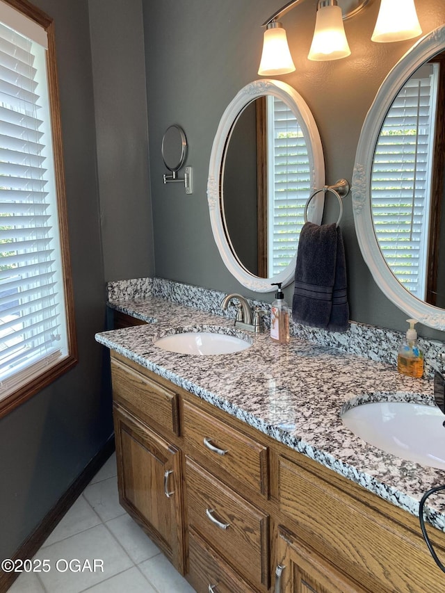 full bathroom featuring double vanity and tile patterned floors