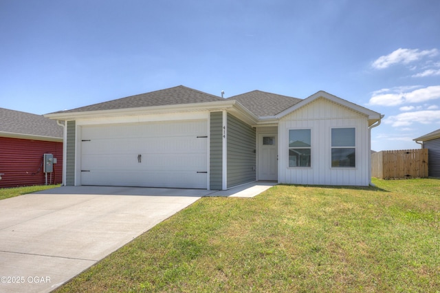 414 Eagle Edge Ave, Duenweg, MO 64841 - ranch-style home with a garage, concrete driveway, board and batten siding, and a shingled roof