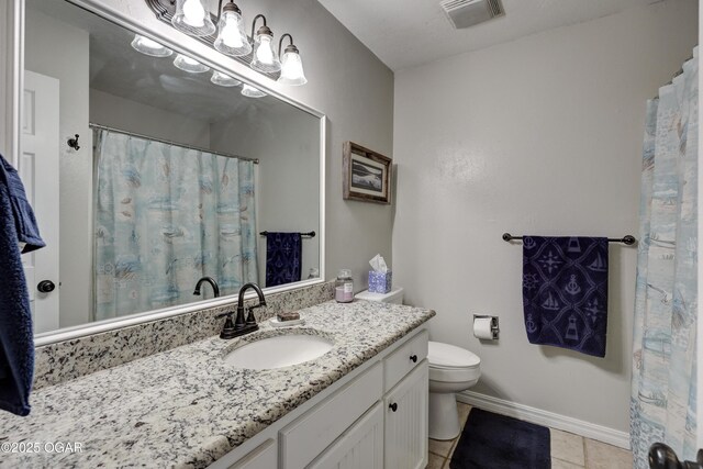 1912 N Duquesne Rd, Joplin, MO 64801 - full bath with tile patterned flooring, toilet, vanity, baseboards, and curtained shower
